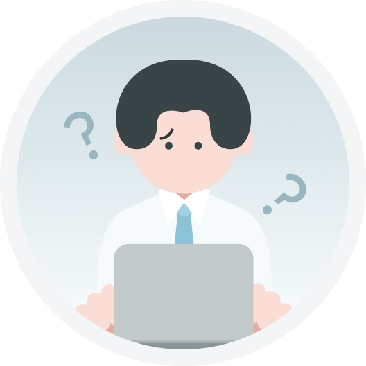 ノートPCの前でAI活用に苦戦するビジネスパーソンのイラスト – 社内に詳しい人材がおらずAI活用が広がらない課題を示す