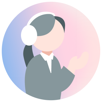 ヘッドセットをつけた天才くん専任サポートスタッフのイラスト – AIの知識がなくても導入から社内活用まで伴走支援することを示す
